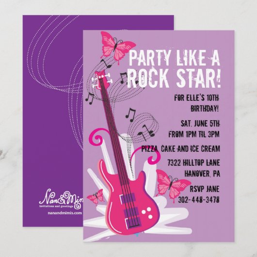 Pop Star Birthday Party Invitation Kaart (Voorkant / Achterkant)