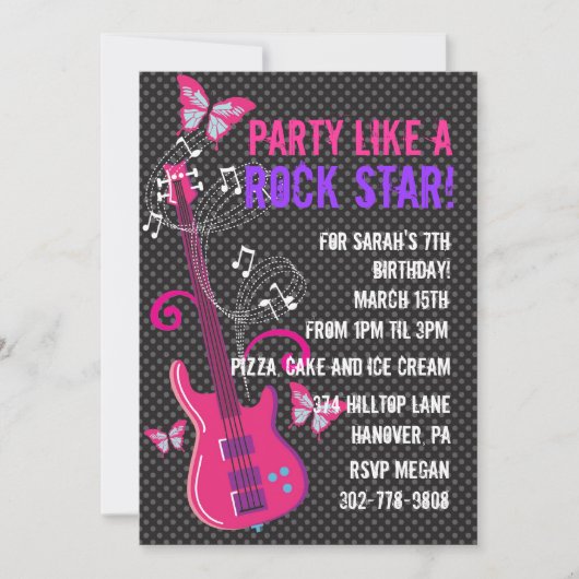 Pop Star Birthday Party Invitation Kaart (Voorkant)