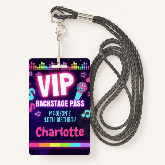 Pop Star Birthday VIP Backstage Pass Lanyard Badge (Voorkant met draagriem)