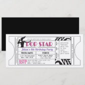Pop Star Girls  Ticket Birthday Invite Kaart (Voorkant / Achterkant)