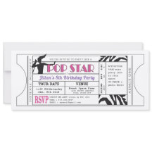 Pop Star Girls  Ticket Birthday Invite