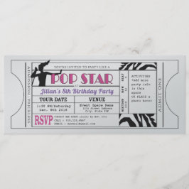 Pop Star Girls Ticket Birthday Invite Kaart