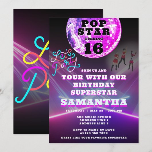 Pop Star Party Like A Superstar Rock Star Verjaard Kaart (Voorkant / Achterkant)
