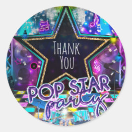 POP STAR PARTY Verjaardagsmuziek Dans Favor Ronde Sticker