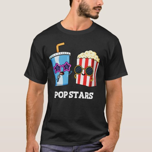 Pop Stars Funny Soda Pop Popcorn Pun Dark BG T-shirt (Voorkant)