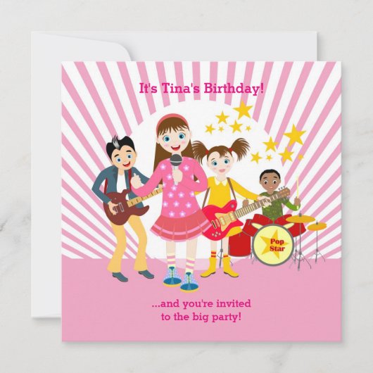 Pop ster girl op uitnodiging (Voorkant)