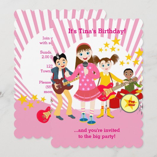 Pop ster girl op uitnodiging (Voorkant / Achterkant)