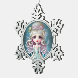 Pop Surrealisme Blond Meisje Tin Sneeuwvlok Ornament