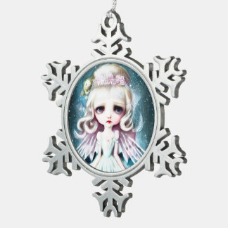 Pop Surrealisme Blond Meisje Tin Sneeuwvlok Ornament