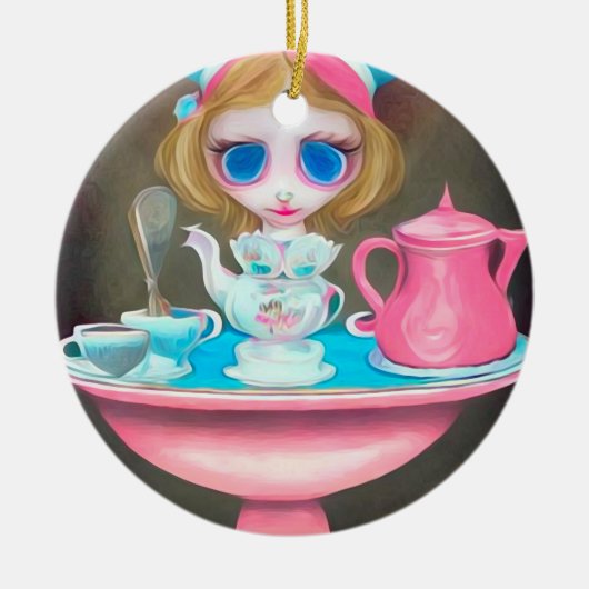 Pop Surrealisme Painted Wonderland Tea Party Keramisch Ornament (Voorkant)