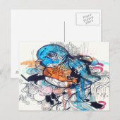 Pop surrealistische kunst kawaii - blauwe vogelkun briefkaart (Voorkant / Achterkant)