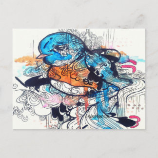 Pop surrealistische kunst kawaii - blauwe vogelkun briefkaart