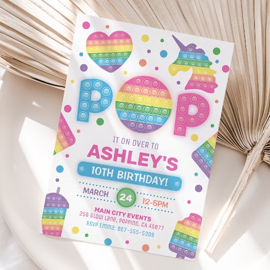 Pop The Birthday Invitation, Pop Rainbow Invite Kaart
