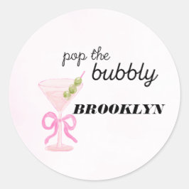 Pop The Bubbly Martini Pink Bridal Sticker