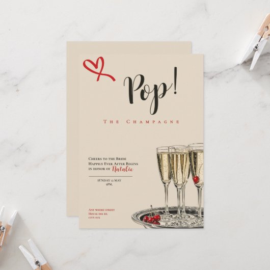 Pop! The Champagne romantic Bridal Shower card Kaart (Voorkant / Achterkant in situ)