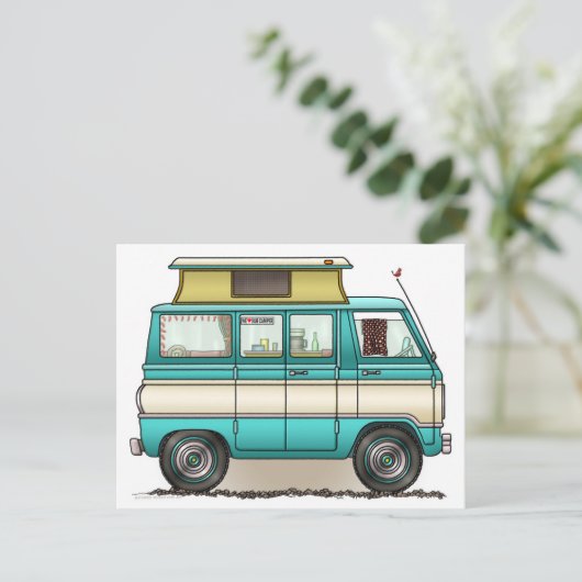 Pop Top Van Camper Briefkaart (Staand voorkant)