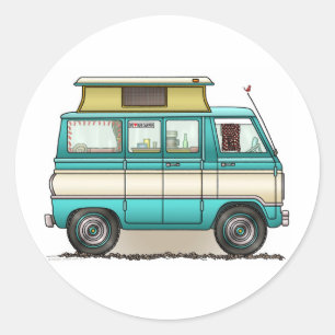 Pop Top Van Camper Ronde Sticker