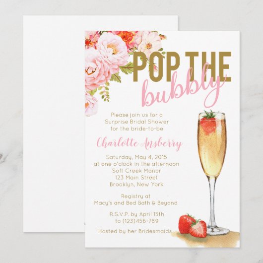 Pop - Uitnodiging om de bloedige bridal van de bub (Voorkant / Achterkant)