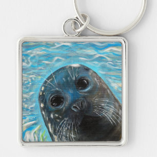 Pop-up schilderij van een zeehond sleutelhanger