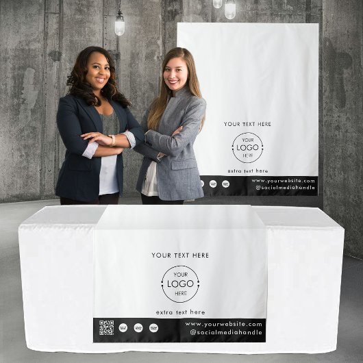Pop-Up Shop Logo QR Code Verkoper Tafel Runner Wit Wandkleed