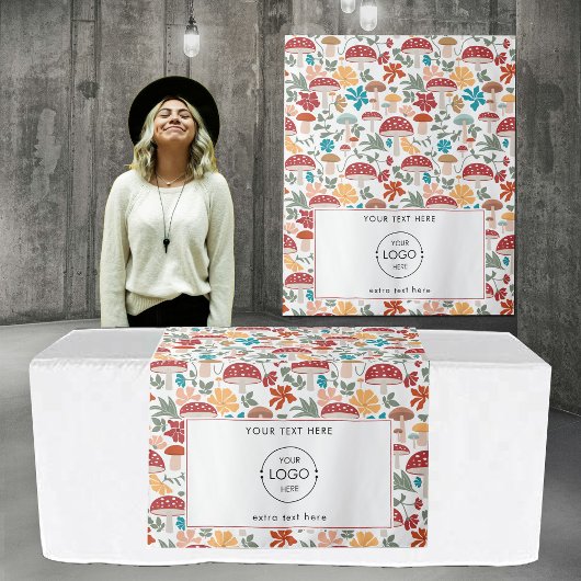 Pop Up Shop Tafel Runner Banner Logo Paddenstoelen Wandkleed