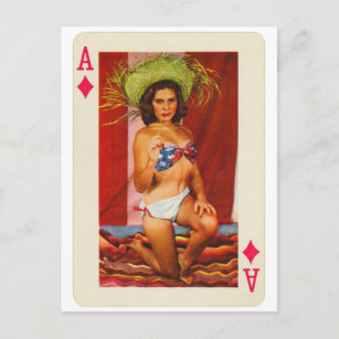  pop-upmeisje met speelkaart Ace of Diamonds Briefkaart