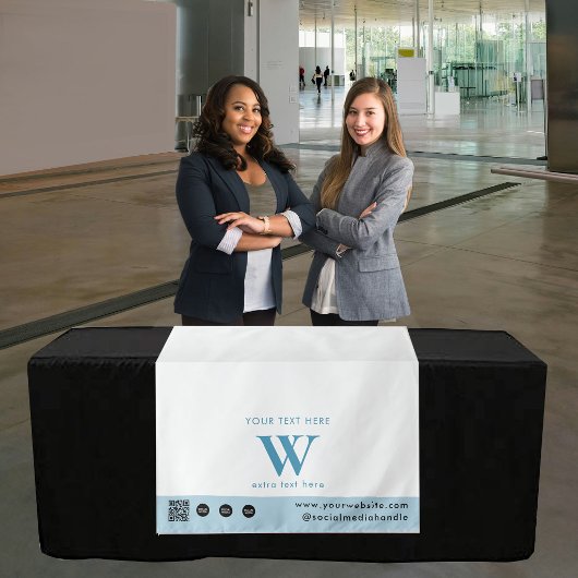 Pop-upwinkel Letter Logo QR-code Tafel Runner Blau Wandkleed