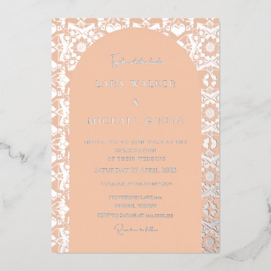 Pop van Abrikozen Italiaans Geometrisch (Retro-Dot Folie Uitnodiging (Voorkant)