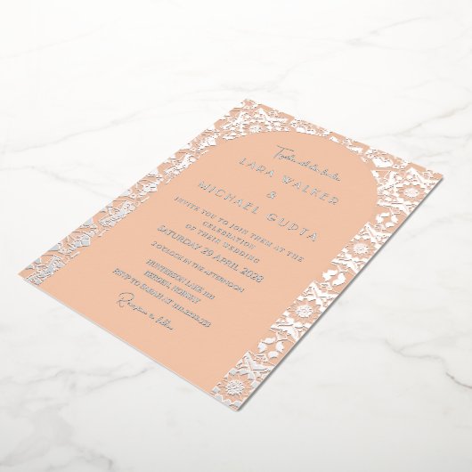 Pop van Abrikozen Italiaans Geometrisch (Retro-Dot Folie Uitnodiging (Gedraaid)