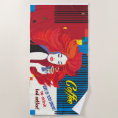 pop van de  "Beauful Mode Woman and Coffee Cup" Strandlaken (Voorkant)