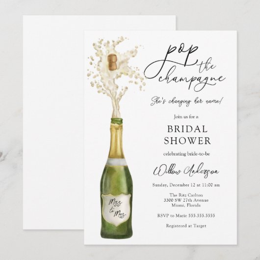 Pop van de Champagne Bridal Shower Kaart (Voorkant / Achterkant)