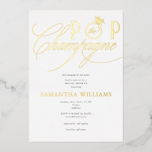 Pop van de Champagne Simple Script Vrijgezellenfee Folie Uitnodiging (Voorkant)