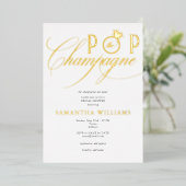 Pop van de Champagne Simple Script Vrijgezellenfee Folie Uitnodiging (Staand Voorkant)