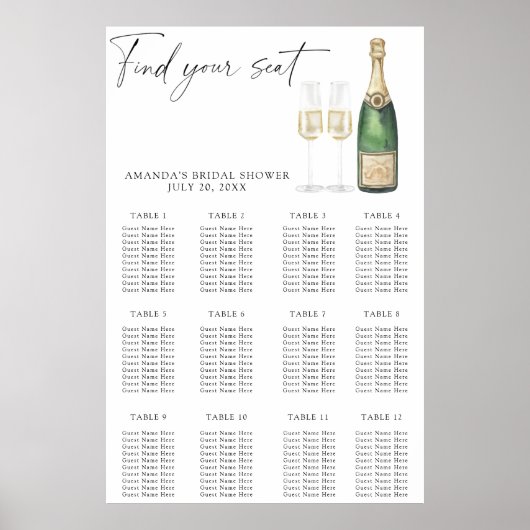 Pop van de Champagne vrijgezellenfeest zitkaart Poster (Voorkant)
