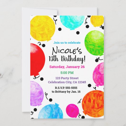 Pop van de kleuren Fun Party ballonnen Birthday Ce Kaart (Voorkant)