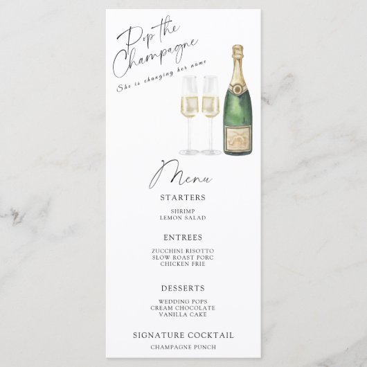 Pop van het Champagne vrijgezellenfeest menu (Voorkant)
