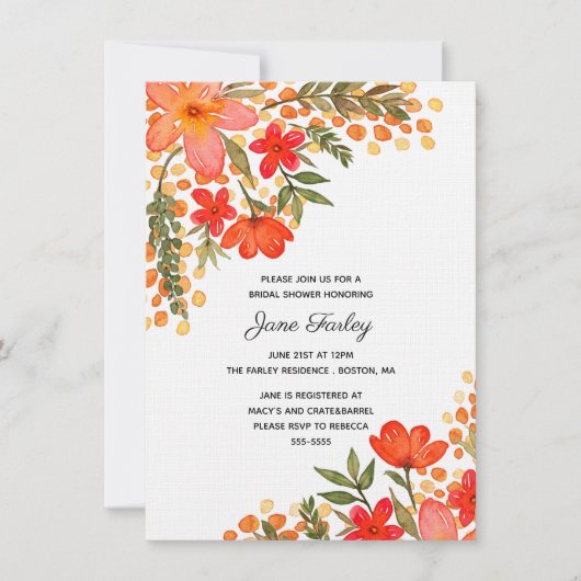 Pop van Red Floral Bridal Shower Invitation Kaart (Voorkant)