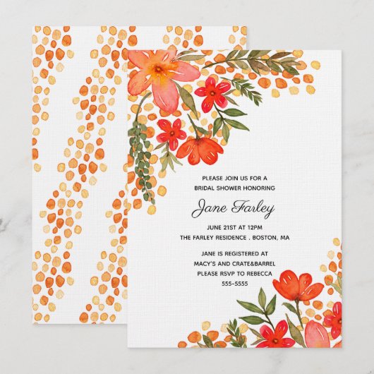 Pop van Red Floral Bridal Shower Invitation Kaart (Voorkant / Achterkant)