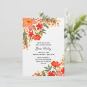 Pop van Red Floral Bridal Shower Invitation Kaart (Staand voorkant)