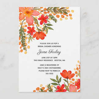 Pop van Red Floral Bridal Shower Invitation Kaart