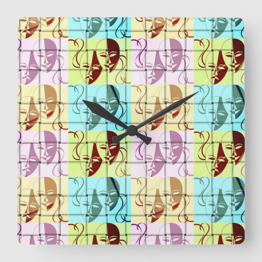 Pop van theatermaskers vierkante klok (Voorkant)