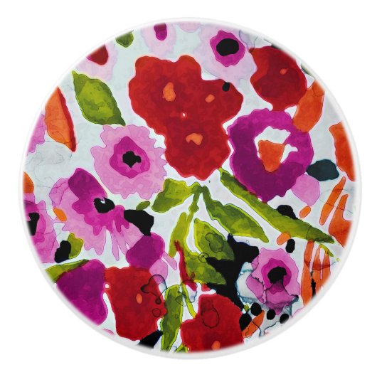 Pop van Vetgedrukte Kleur Inky Waterverf Flowers Keramische Knop (Voorkant)