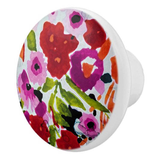 Pop van Vetgedrukte Kleur Inky Waterverf Flowers Keramische Knop (Rechts)