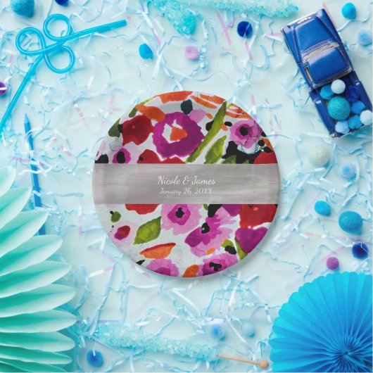 Pop van Vetgedrukte Kleur Inky Waterverf Flowers Papieren Bordje (Feest)