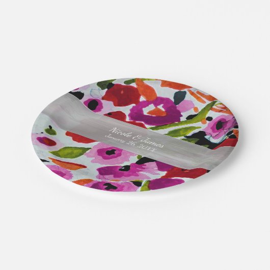 Pop van Vetgedrukte Kleur Inky Waterverf Flowers Papieren Bordje (Gekanteld)