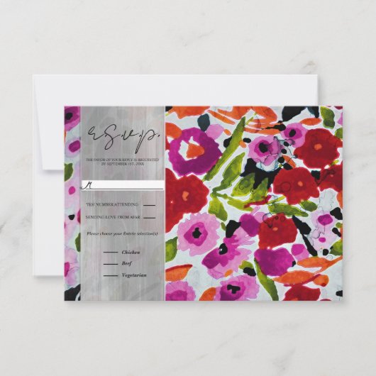 Pop van Vetgedrukte Kleur Inky Waterverf Flowers RSVP Kaartje (Voorkant)