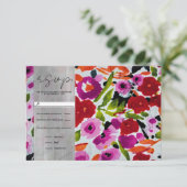 Pop van Vetgedrukte Kleur Inky Waterverf Flowers RSVP Kaartje (Staand voorkant)