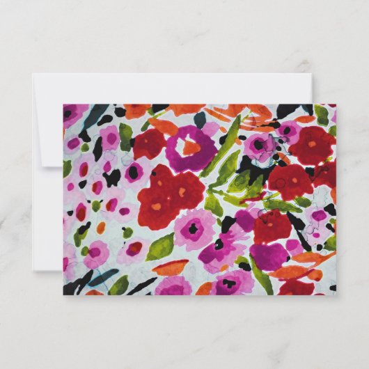 Pop van Vetgedrukte Kleur Inky Waterverf Flowers RSVP Kaartje (Achterkant)