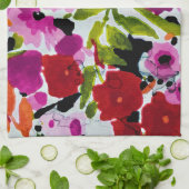 Pop van Vetgedrukte Kleur Inky Waterverf Flowers Theedoek (Gevouwen)