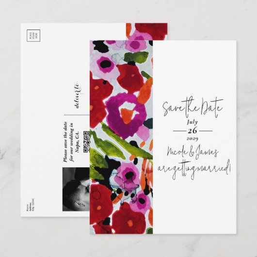 Pop van Vetgedrukte Kleur Inky Waterverf Save The  Aankondigingskaart (Voorkant / Achterkant)